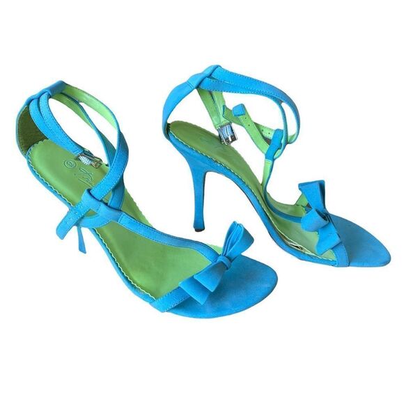 Size 9 Blue Stiletto Bow Sandal - Picture 1 of 11